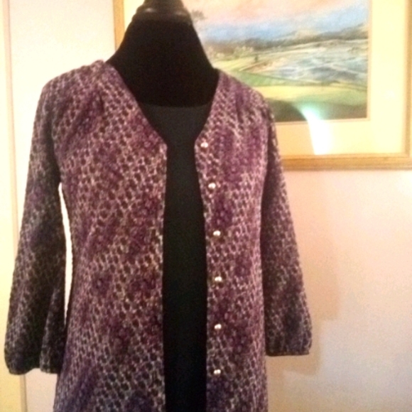 Vintage Purple Textured Cardigan Blouse 3/4 sleeves Sz Small - Picture 5 of 13